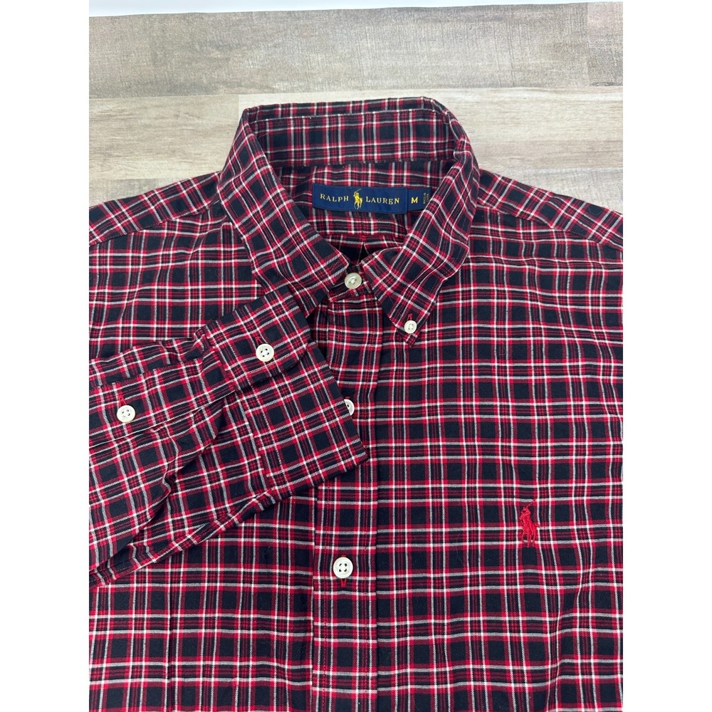 Ralph Lauren Men's Red & Black Plaid Button Down Long Sleeve Cotton Shirt Medium